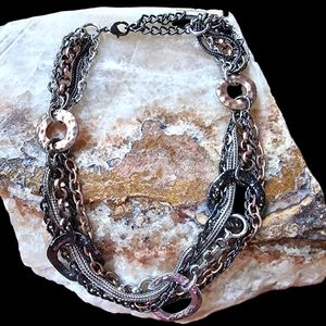 VCLM Multi Chain Tri-Coloured Chunky Hammered Circle Necklace Boho  Statement